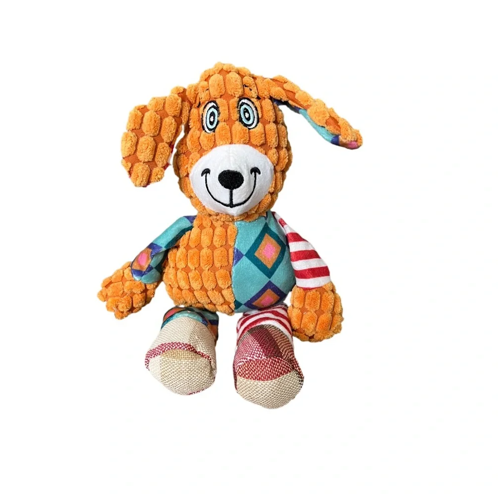 Colorful Squeaky Plush Dog Toy – Interactive Patchwork Puppy